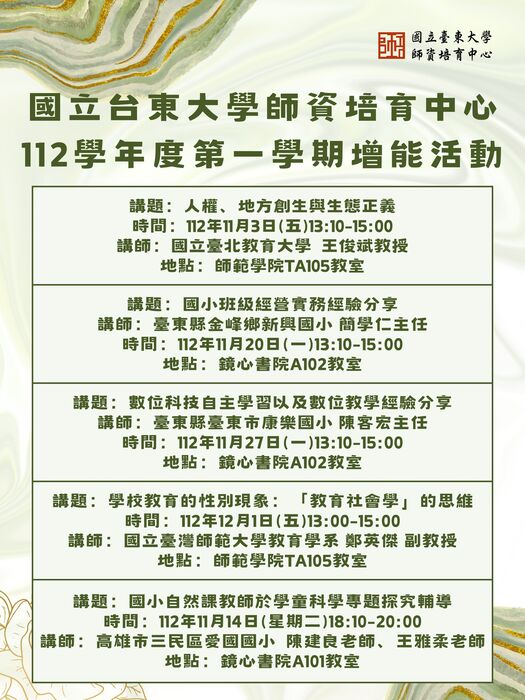 112學年度第1學期增能活動總表